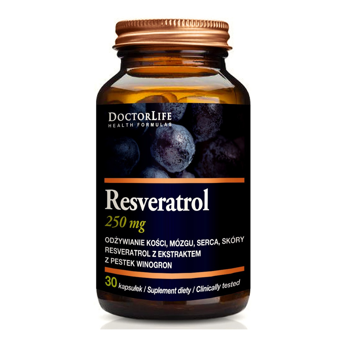 Doctor Life Resveratrol resweratrol z ekstratem z pestek winogron 250mg suplement diety 30 kapsułek