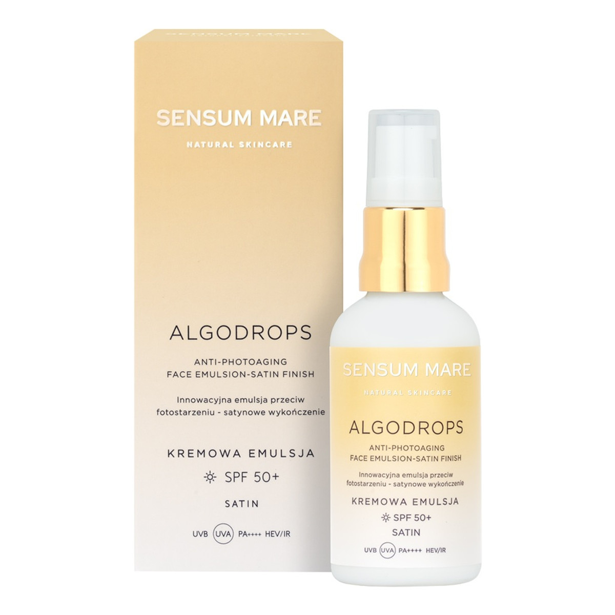 Sensum Mare Algodrops innowacyjna Kremowa emulsja ochronna przeciw fotostarzeniu spf 50+ uvb uva pa++++ hev/ir 50ml