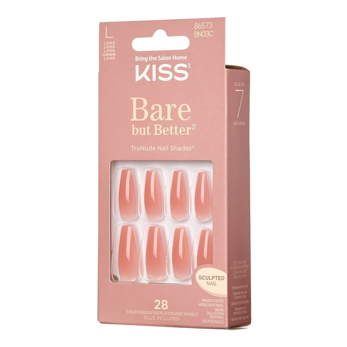 Kiss Sztuczne paznokcie bare but better-nude glow (rozmiar l) 1op.(28szt)