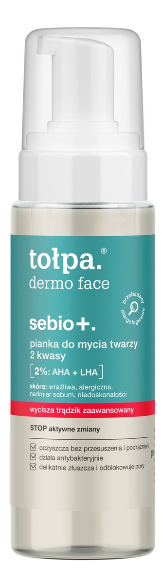 Dermo face sebio+ pianka do mycia twarzy 2 kwasy 2%: aha+lha
