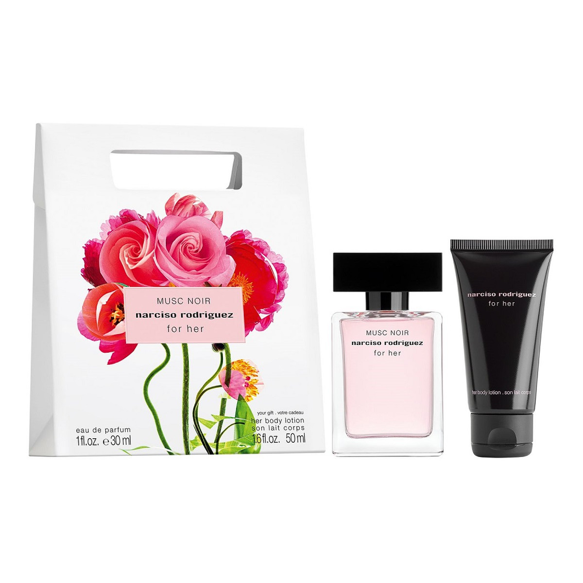 Narciso Rodriguez For Her Musc Noir Zestaw woda perfumowana spray 30ml + balsam do ciała 50ml