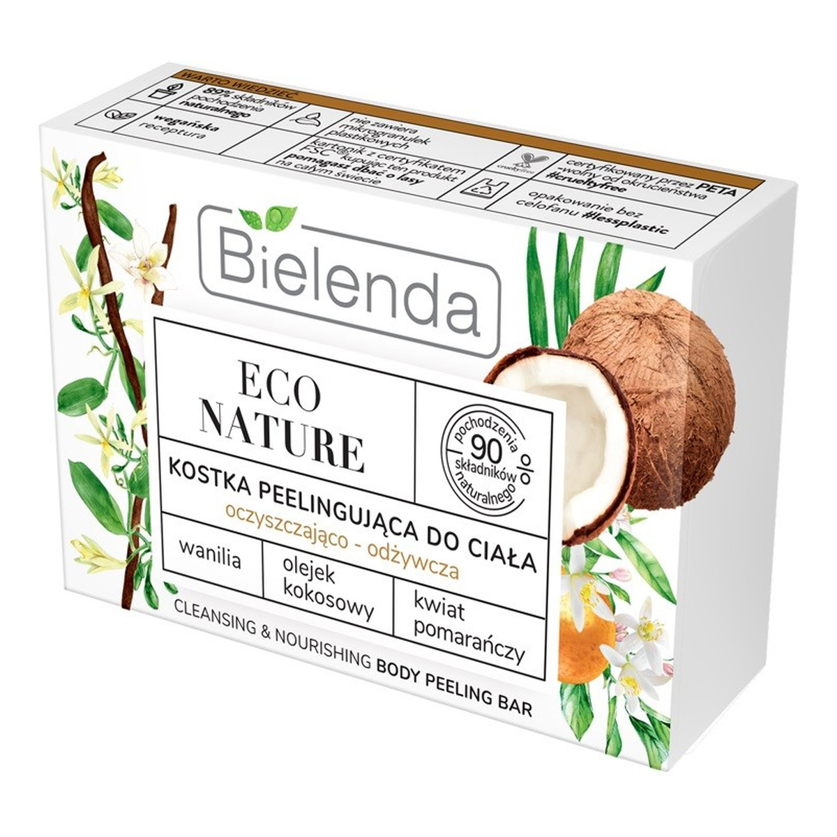 Bielenda Eco Nature Kostka peelingująca do ciała odżywcza - Mleczko Waniliowe & Kokosowe & Kwiat Pomarańczy 80g