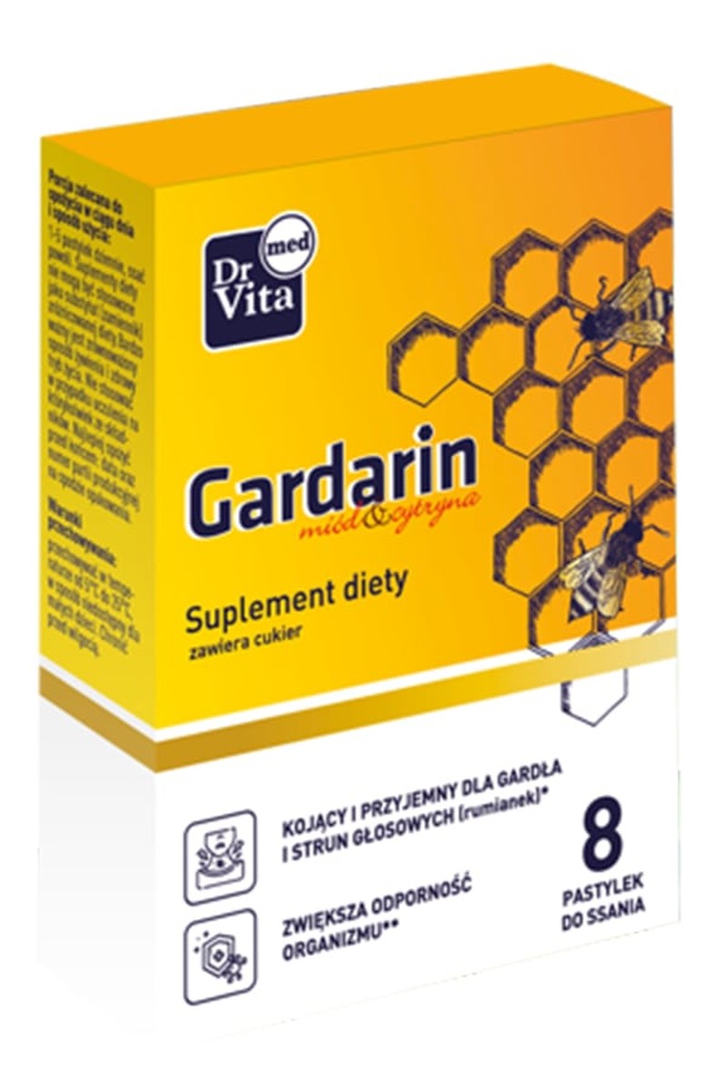 Gardarin miód & cytryna suplement diety 8 pastylek do ssania