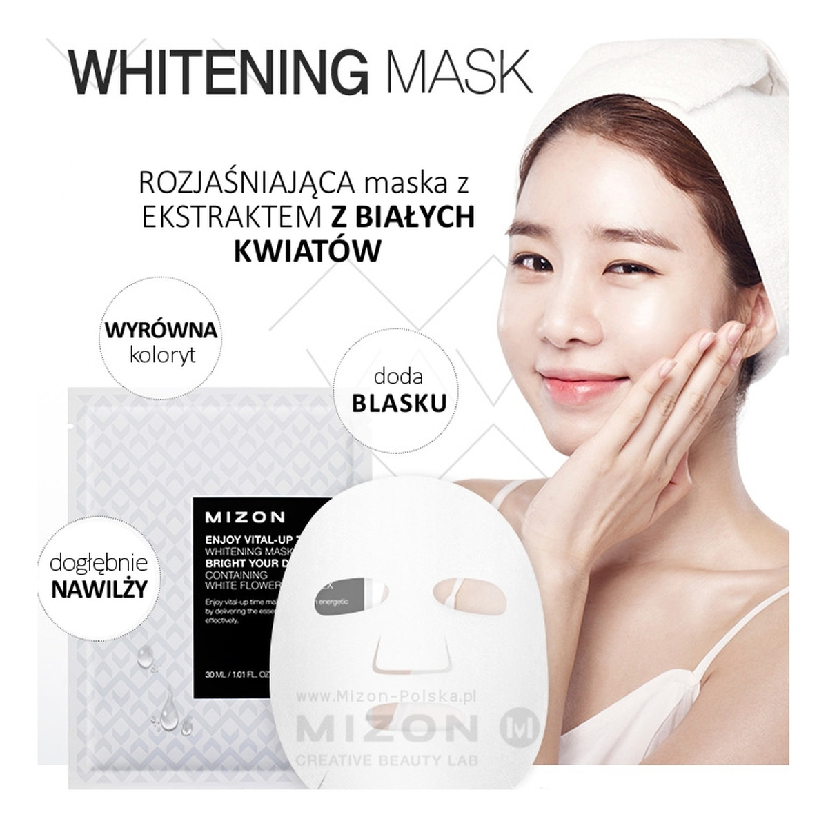Mizon Enjoy Vital - Up Time Whitening Rozjaśniająca Maska Do Twarzy Z Białymi Kwiatami 30ml
