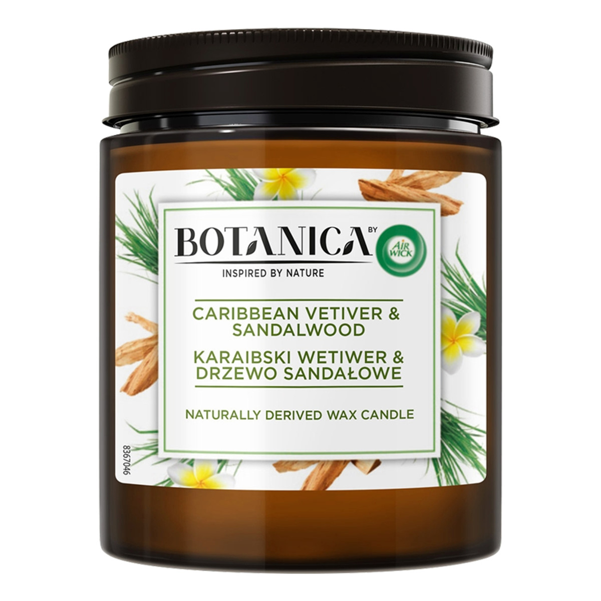 Air Wick Botanica świeca z wosku naturalnego pochodzenia karaibski wetiwer & drzewo sandałowe 205g