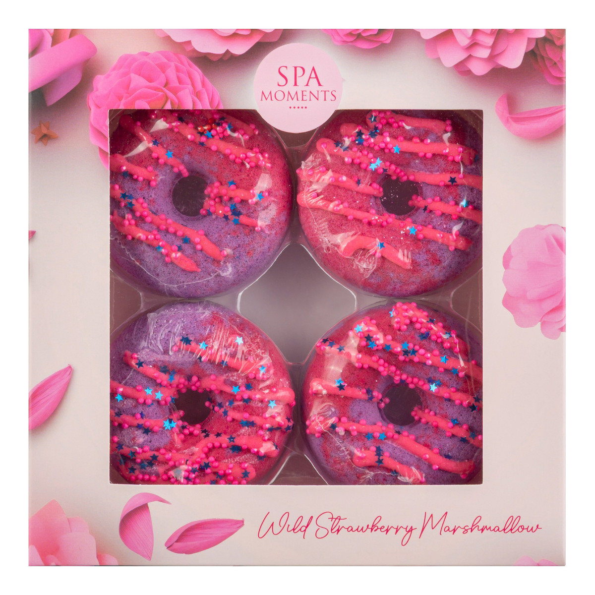 Chlapu Chlap Zestaw spa moments donut do kąpieli o zapachu pianki poziomkowej 4 szt