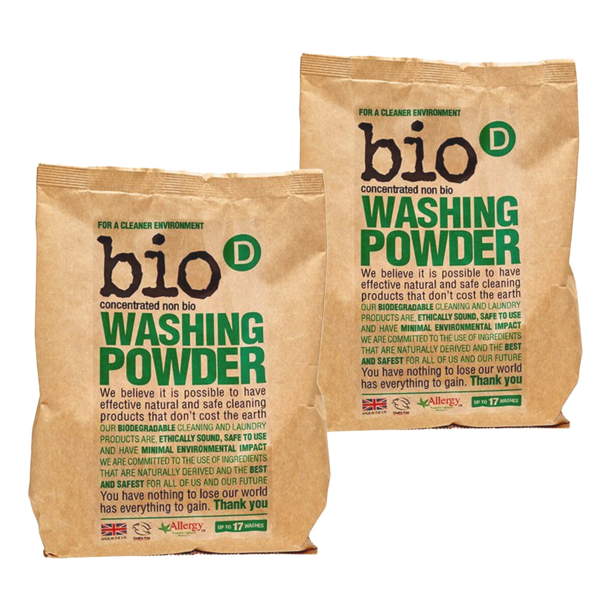 Bio-D Skoncentrowany hipoalergiczny niebiologiczny proszek do prania 2x1kg