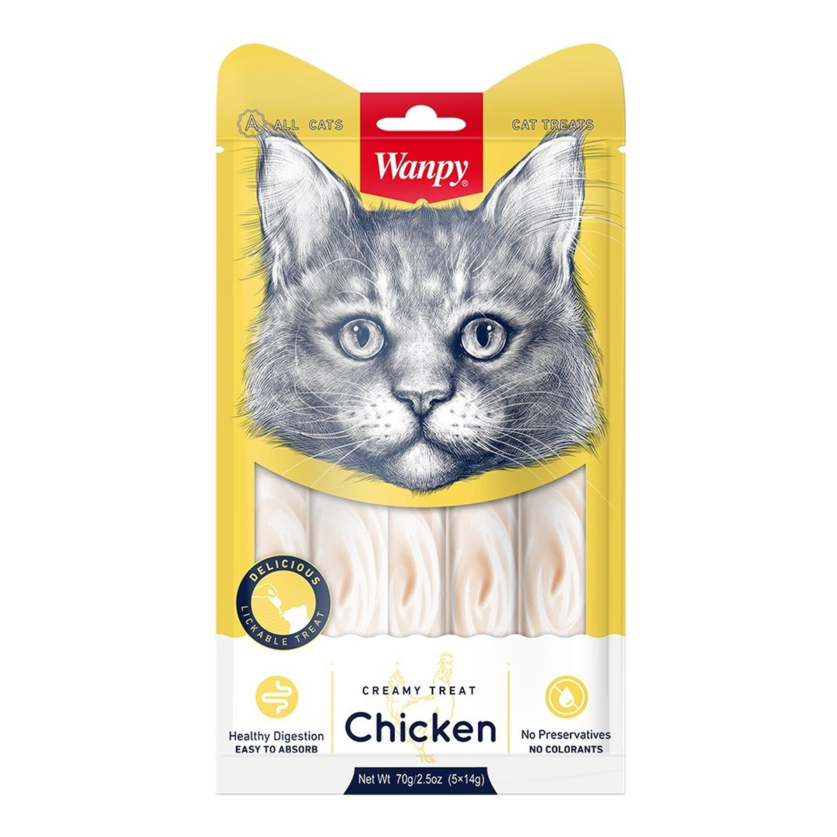 Wanpy Cats przekąska dla kotów-chicken (krem z kurczaka)(14gx5) 70g