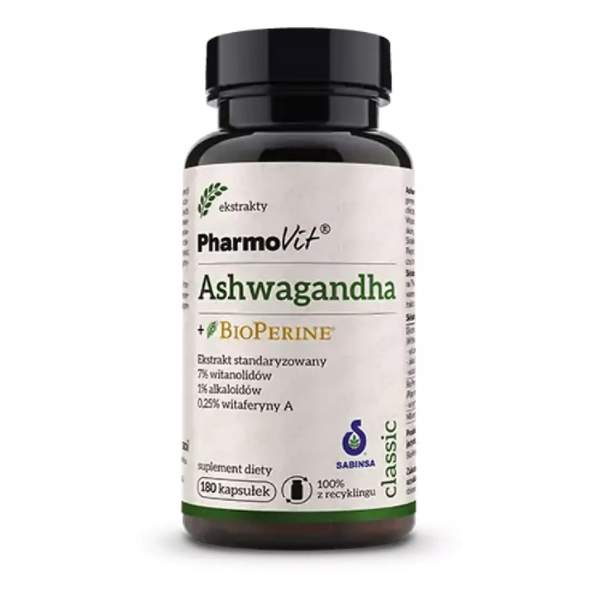 Pharmovit Ashwagandha + BioPerine suplement diety 180 kapsułek 150ml