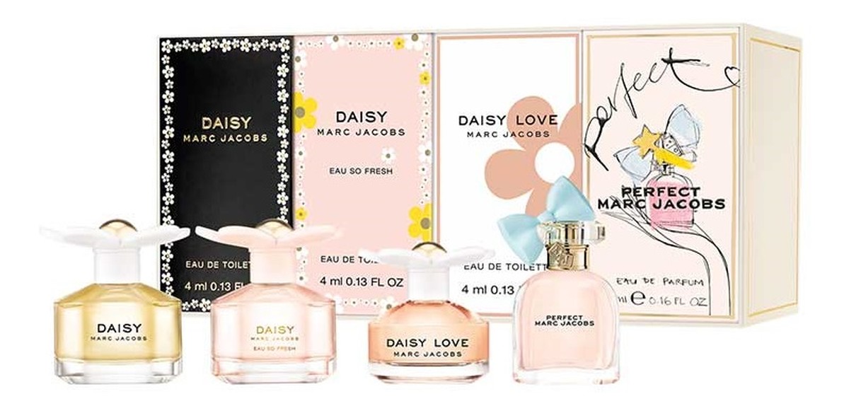 Zestaw daisy woda toaletowa 4ml + daisy eau so fresh woda toaletowa 4ml + daisy love woda toaletowa 4ml + perfect woda perfumowana 5ml