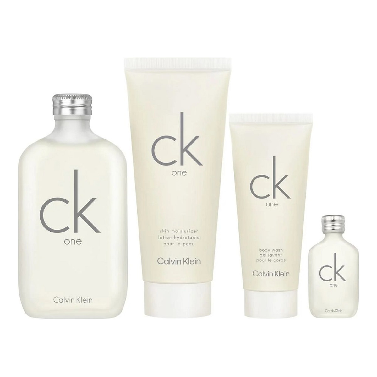 Calvin Klein CK One zestaw woda toaletowa spray 200ml + balsam do ciała 200ml + żel pod prysznic 100ml + woda toaletowa 15ml