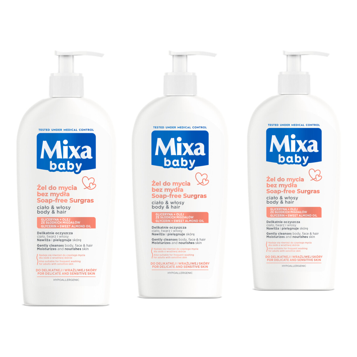 Mixa Baby Łagodny Szampon i Płyn Do Kąpieli 2w1 3x400ml