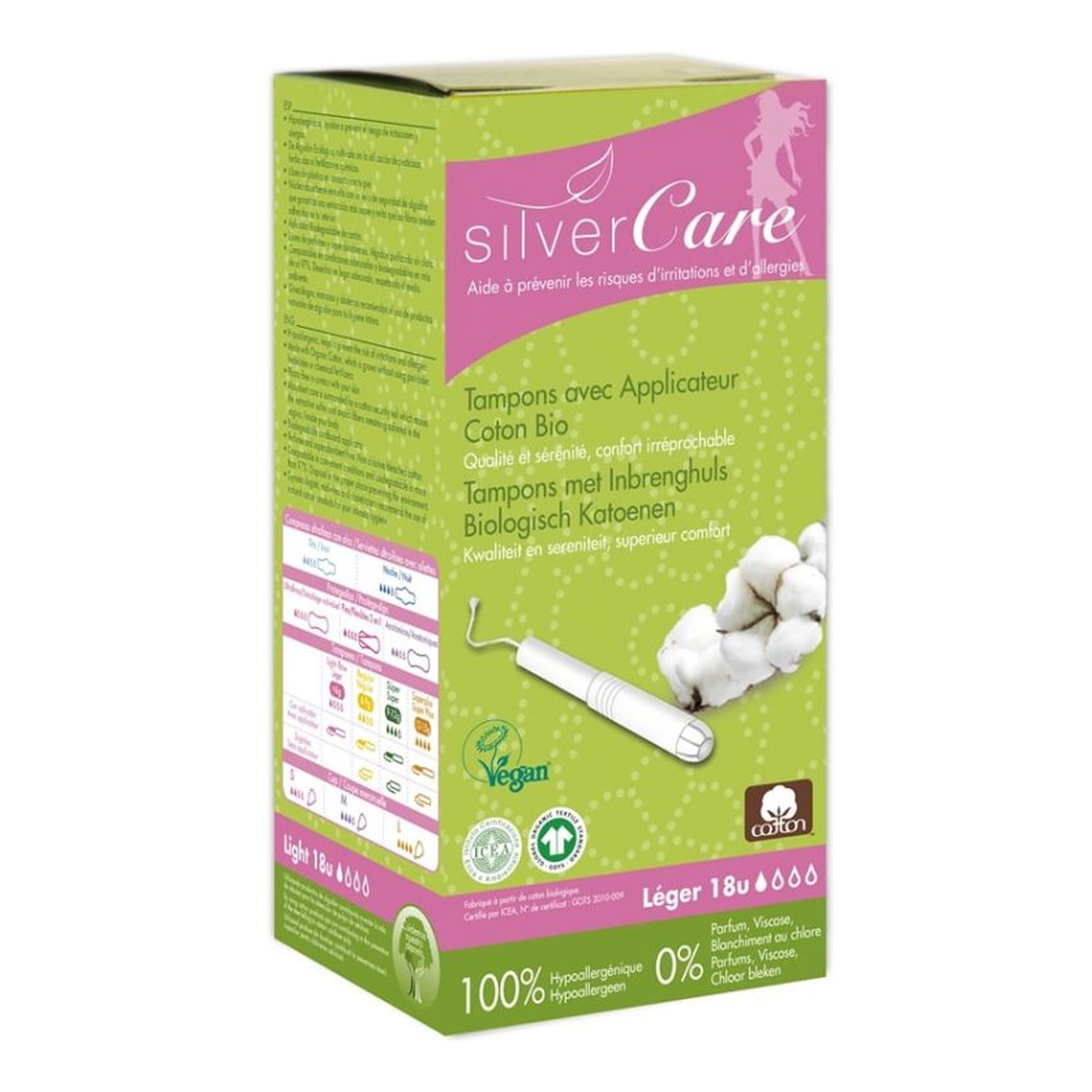 MASMI Silver Care Organiczne bawełniane tampony Light z aplikatorem 100% bawełny organicznej