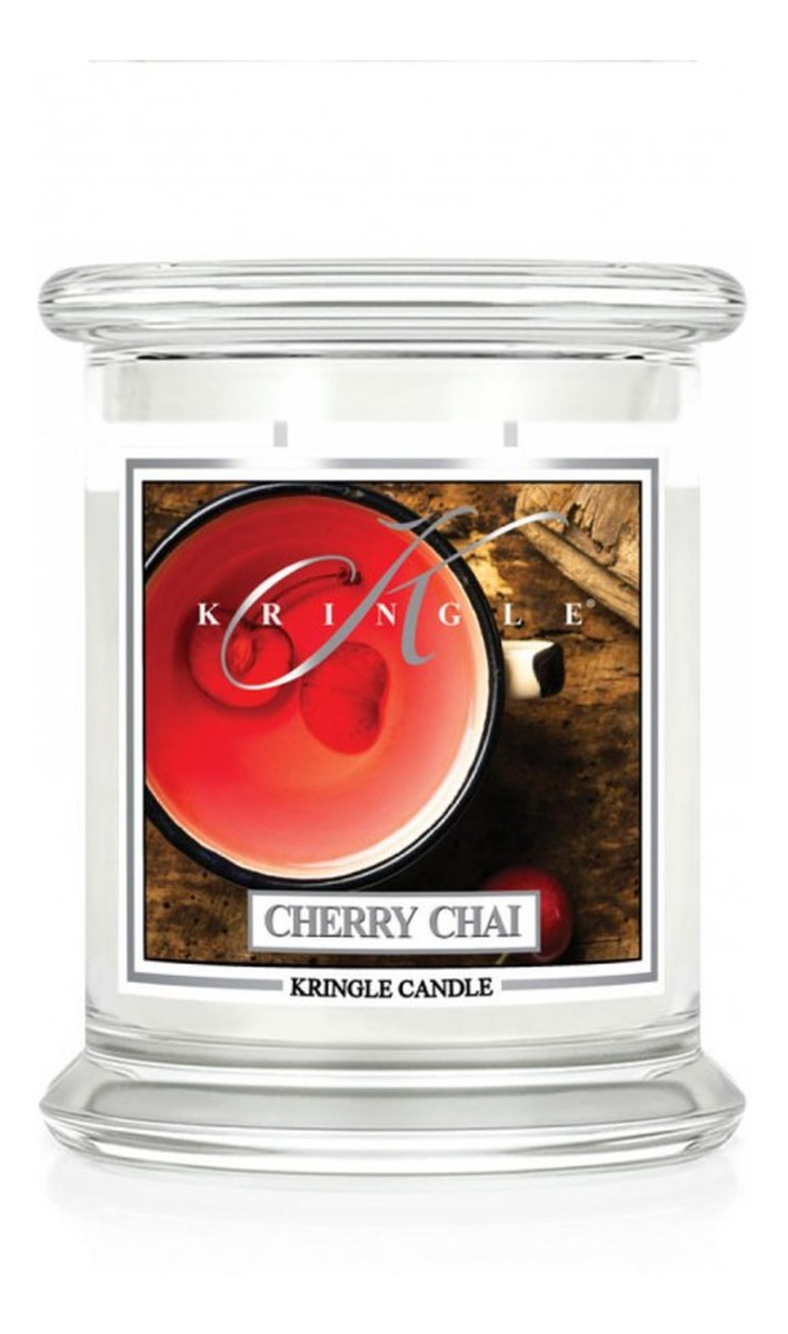 Średnia świeca zapachowa z dwoma knotami cherry chai 