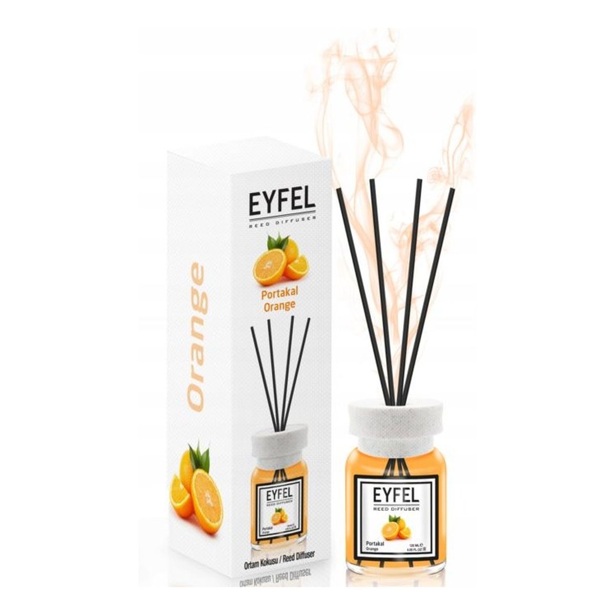 Eyfel Orange Dyfuzor zapachowy z patyczkami 120ml + Odświeżacz w sprayu 500ml