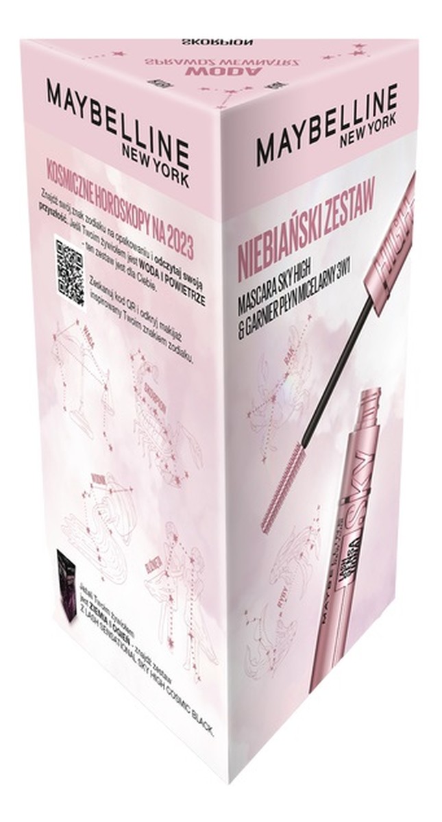 Zestaw Niebiański lash sensational sky high mascara wydłużający tusz do rzęs black 7.2ml + garnier płyn micelarny 3w1 400ml