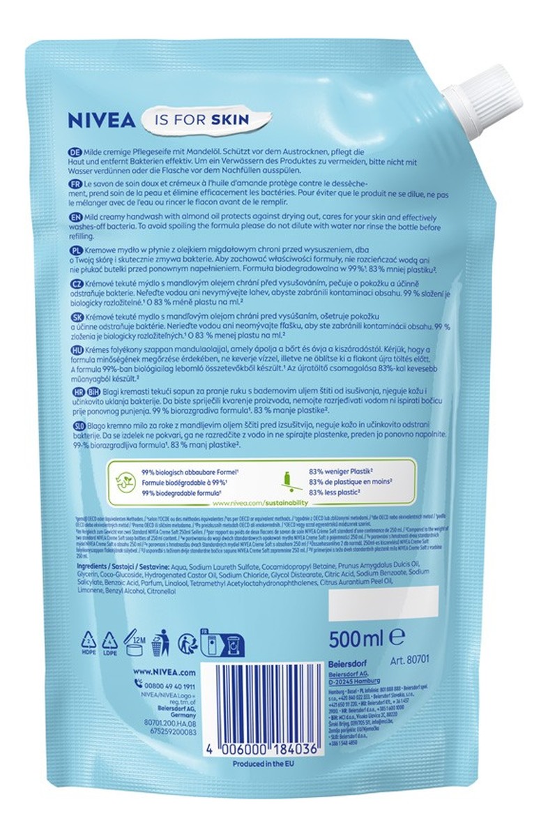 Mydło w płynie z mleczkiem migdałowym creme soft-zapas