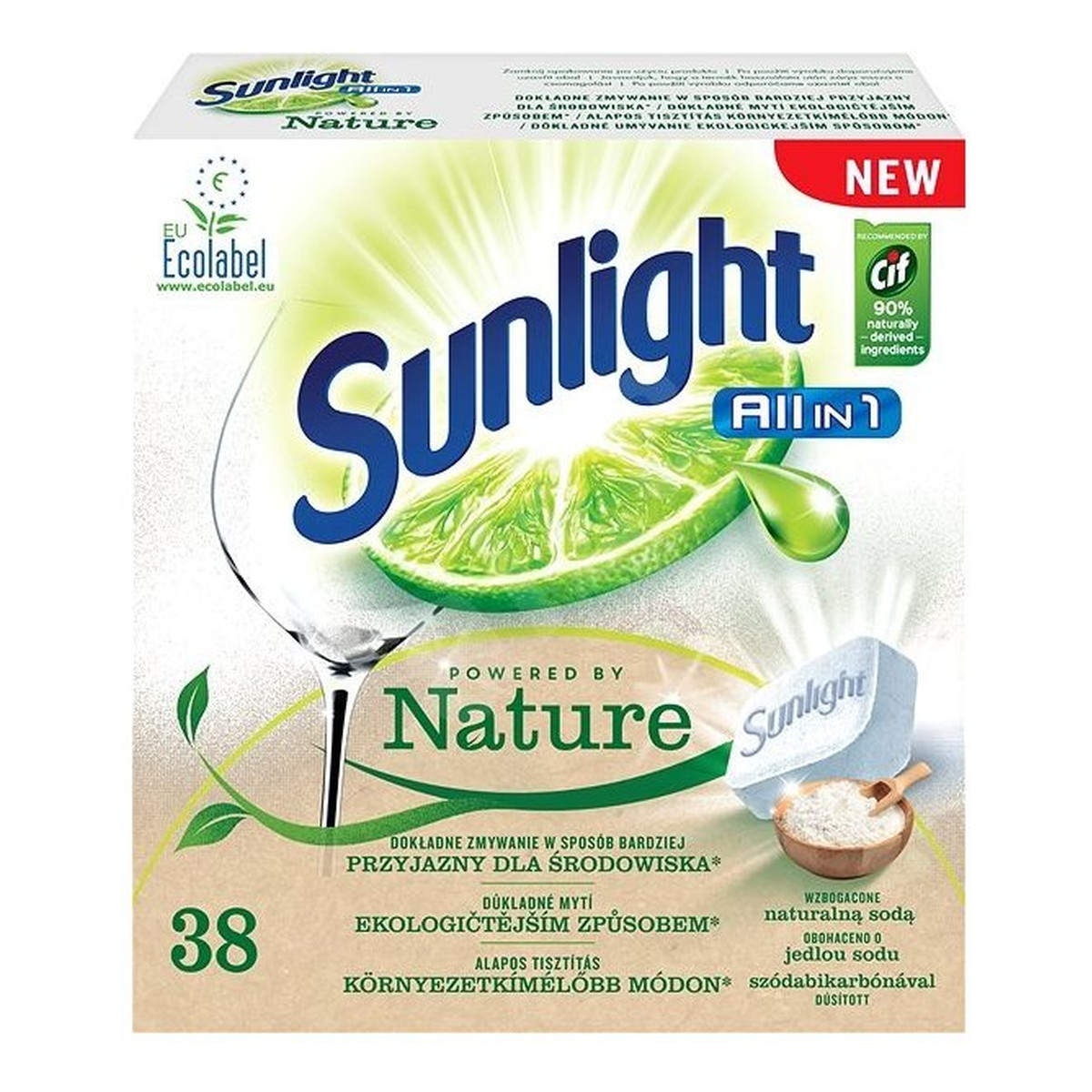Sunlight All In 1 Powered By Nature tabletki do mycia naczyń w zmywarkach 38szt