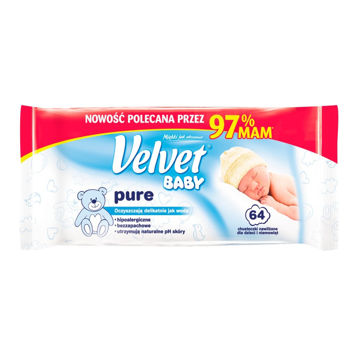 Velvet Baby Pure Chusteczki nawilżane dla dzieci i niemowląt 64szt