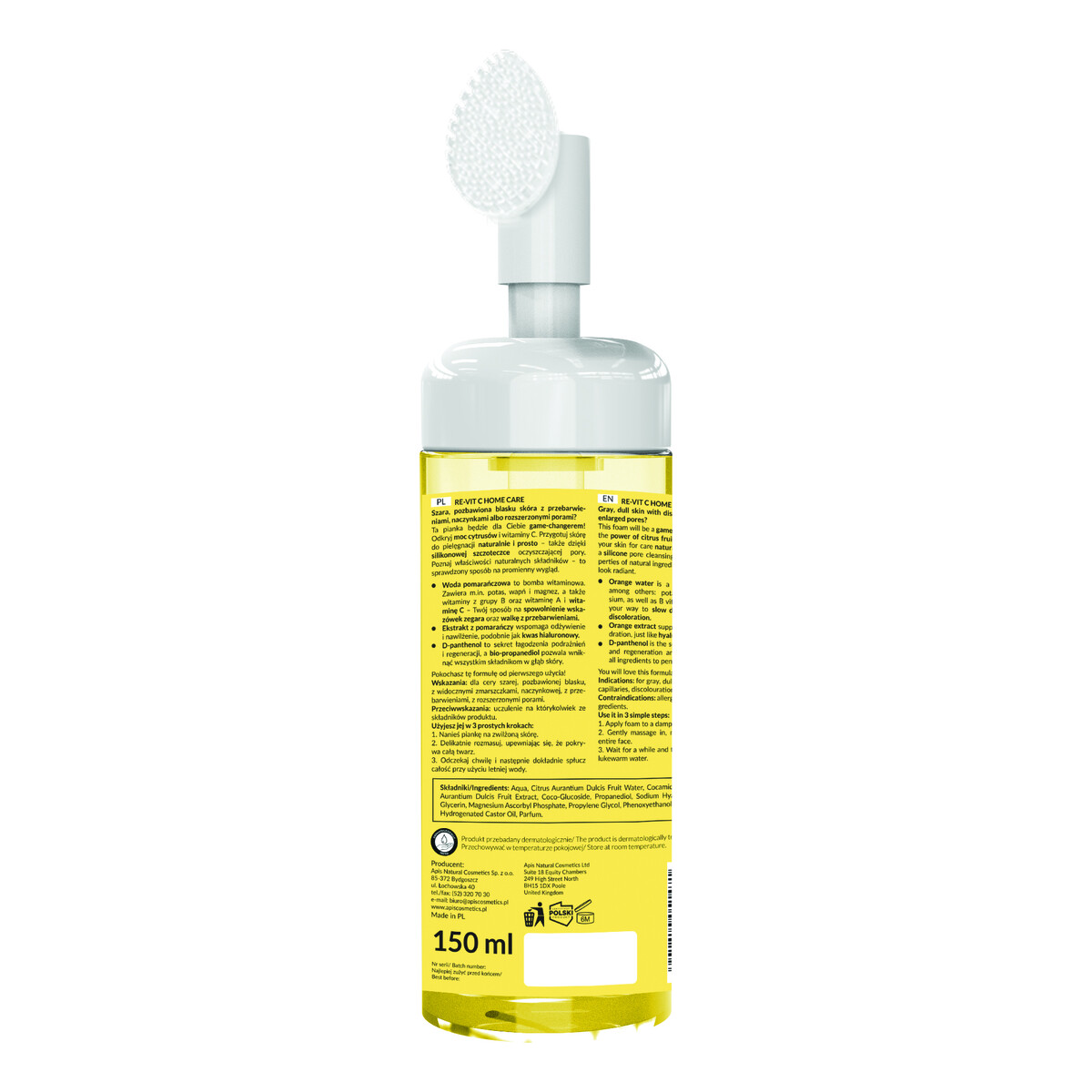 Apis Re-vit c home care rozświetlająca pianka do mycia twarzy z witaminą c 150ml