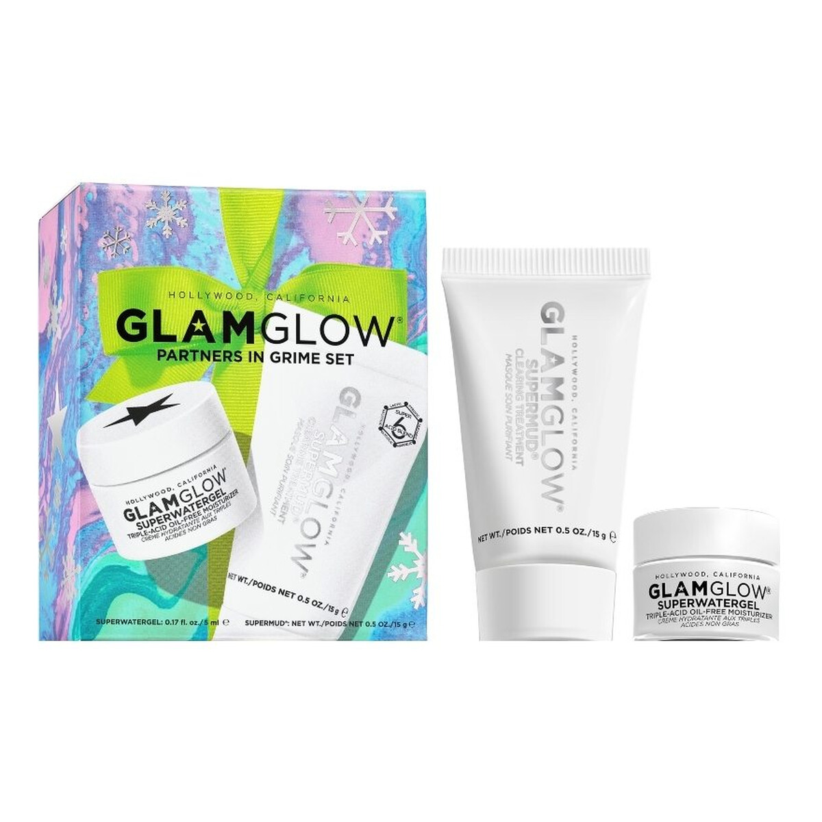 GlamGlow Partners In Grime Zestaw oczyszczająca maseczka do twarzy 15g + beztłuszczowy krem nawilżający 5ml