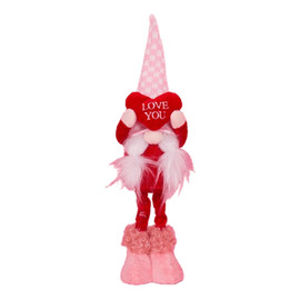 Maskotka krasnal stojący "love you"-różowa pepitka 1szt