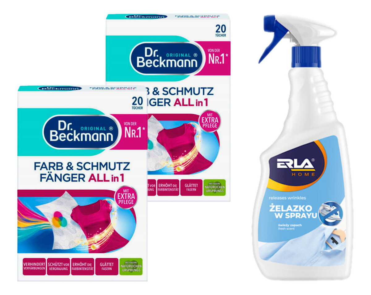 Chusteczki do prania 20 szt.x2 + Erla Żelazko w sprayu 750ml