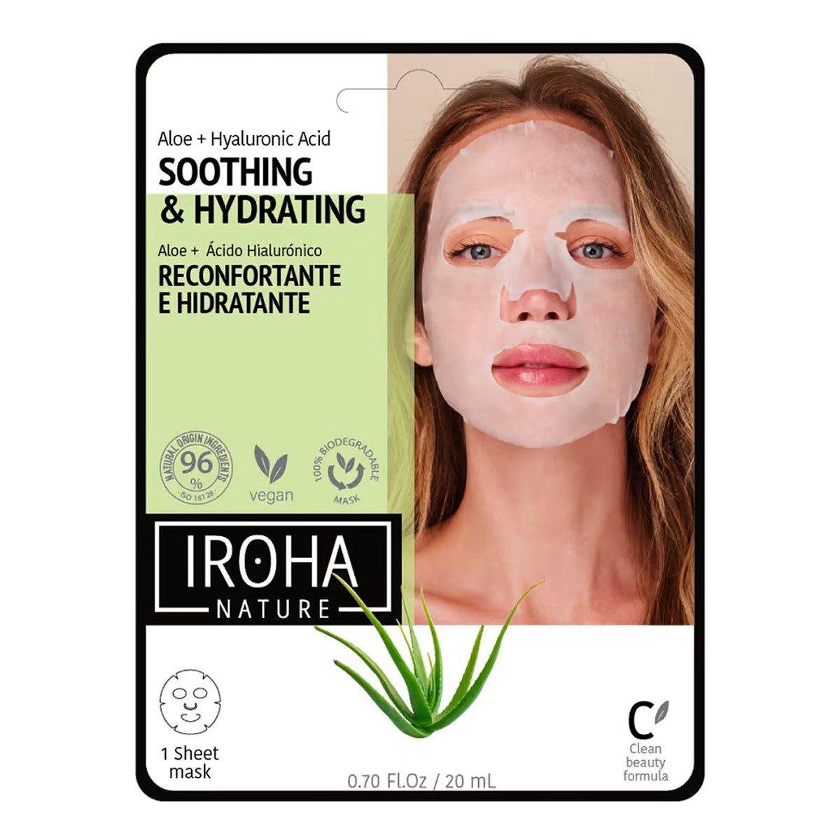 Iroha Nature Soothing & hydrating tissue face mask nawilżająca maska w płachcie z aloesem i kwasem hialuronowym 20ml