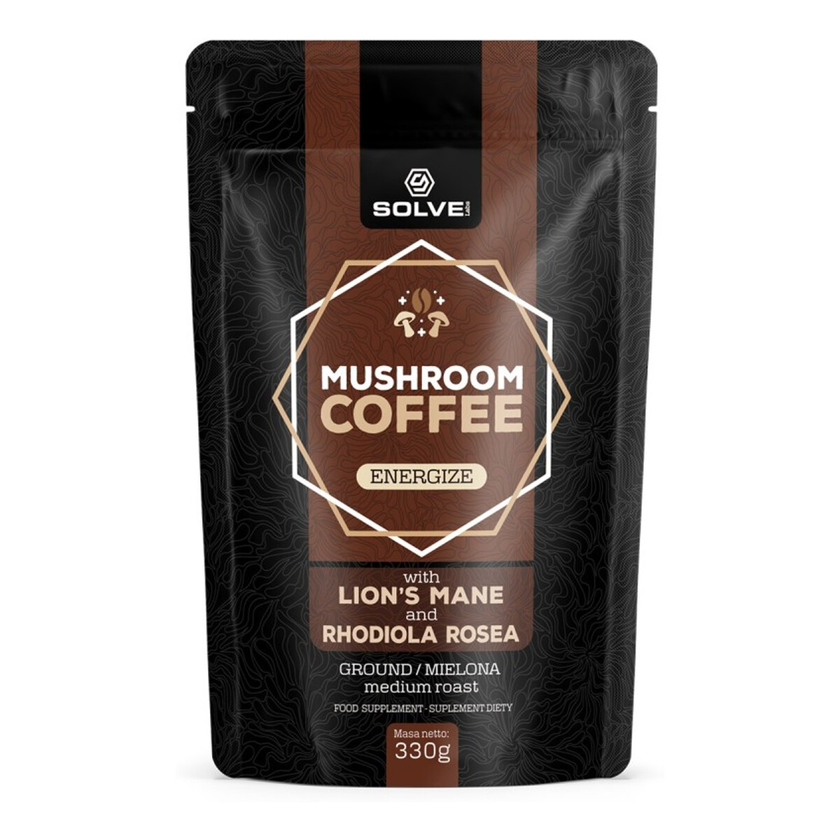 Solve Labs Mushroom coffee kawa mielona arabica lion's mane + rhodiola 330g