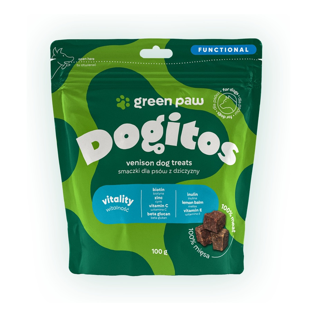 Green Paw Dogitos vitality smaczki z czystego mięsa dla psa 100g