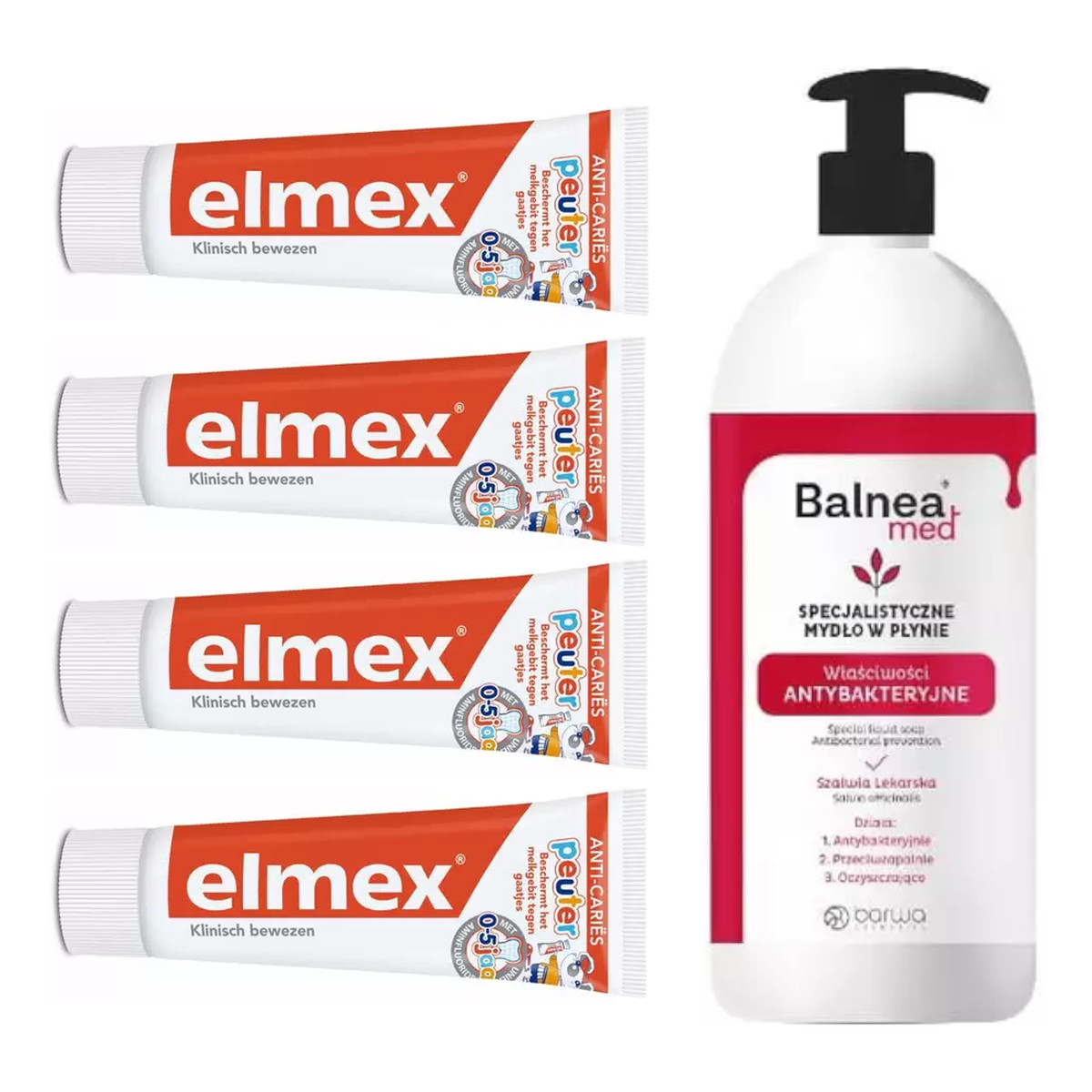 elmex Zestaw 4x Pasta do zębów 0-5 LAT + Balnea mydło w płynie GRATIS