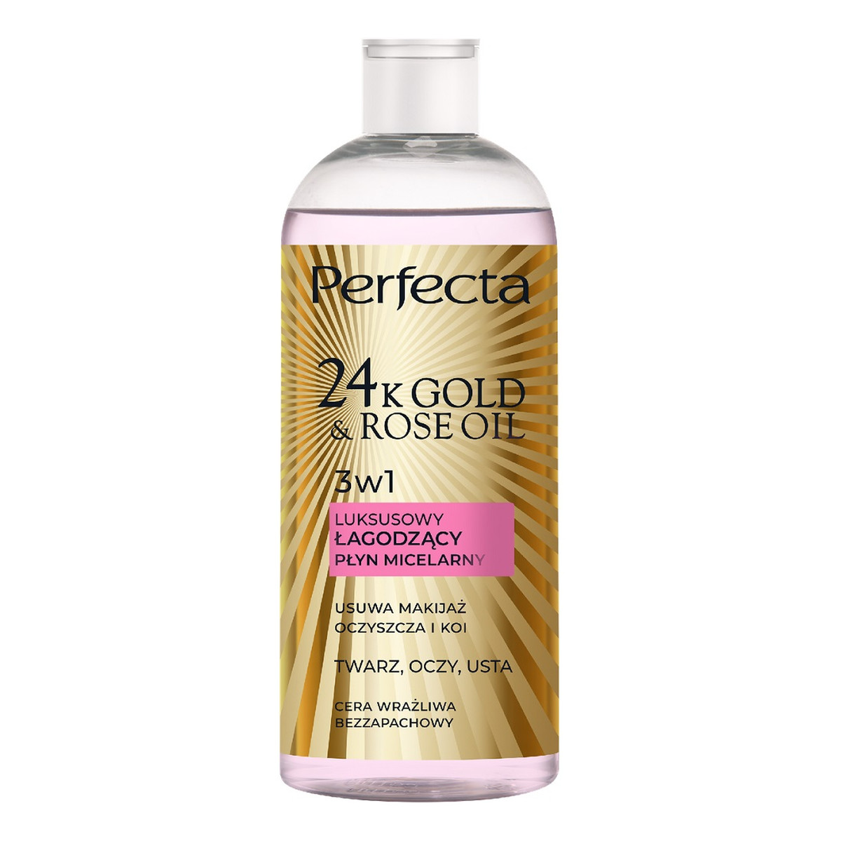 Perfecta 24K Gold Rose Oil luksusowy łagodzący płyn micelarny 400ml