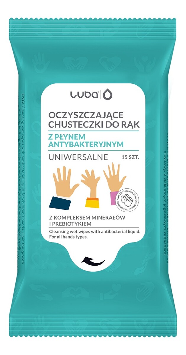 Oczyszczające chusteczki do rąk z płynem antybakteryjnym uniwersalne 15szt