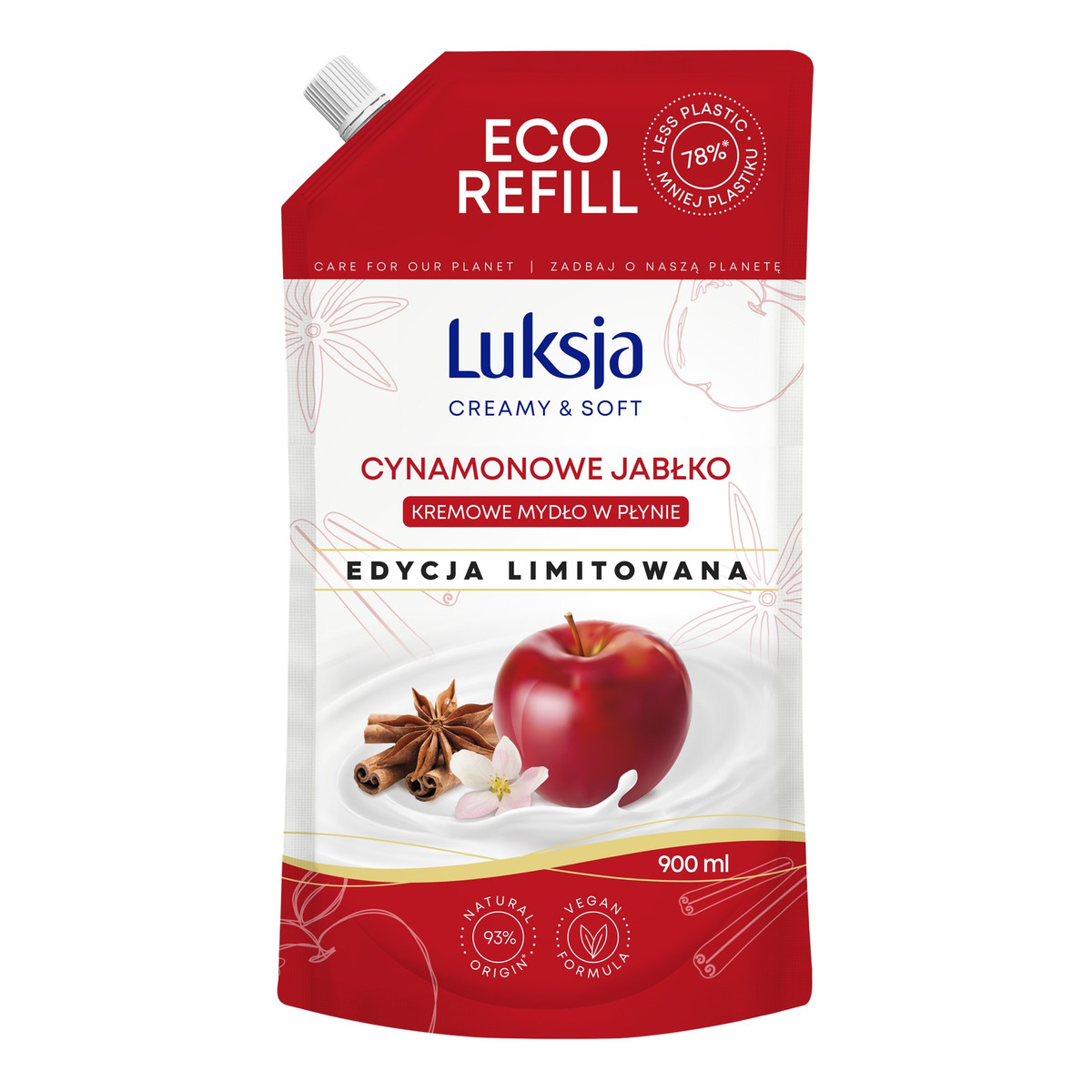 Luksja Creamy & Soft Kremowe mydło w płynie-cynamonowe jabłko (edycja limitowana)-zapas 900ml