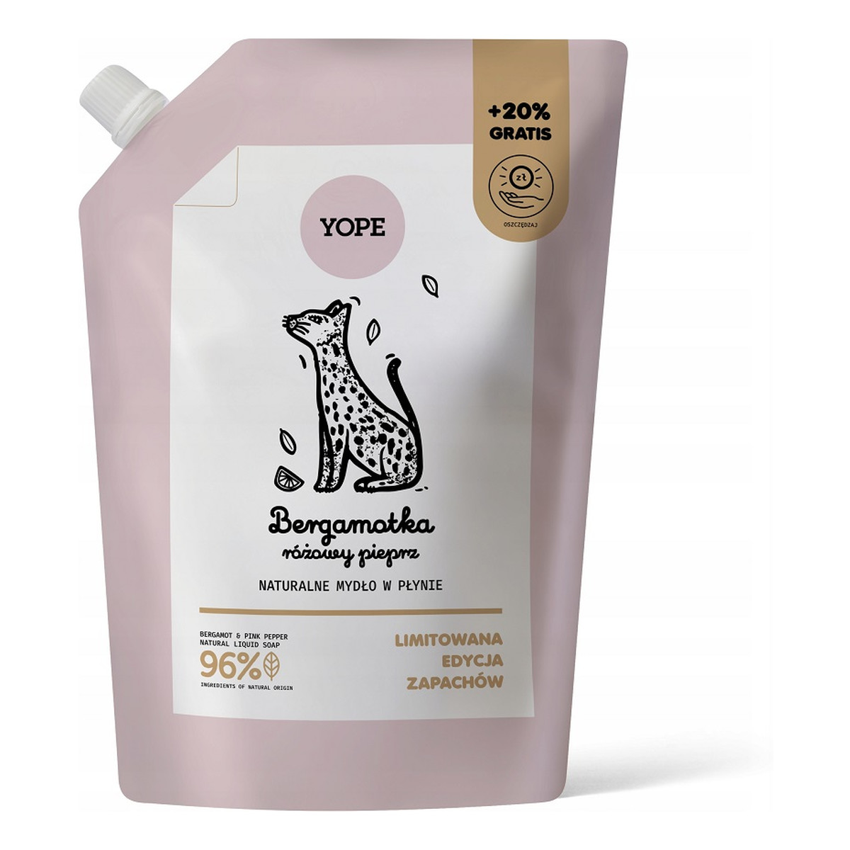 Yope Naturalne Mydło w płynie refill bergamotka różowy pieprz 600ml