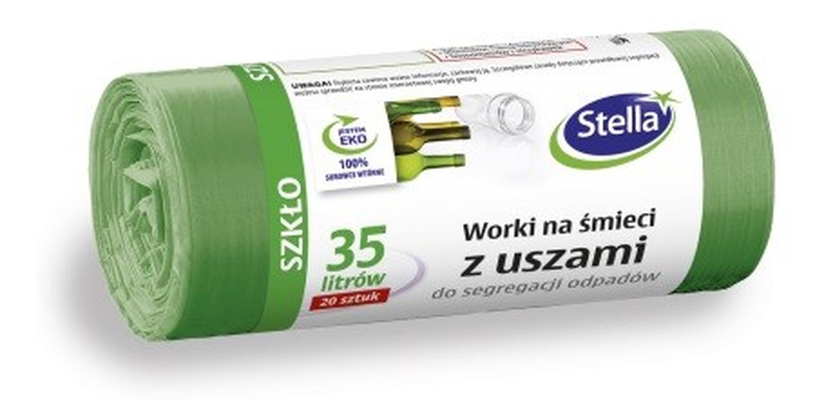 Worki z uszami do segregacji odpadów SZKŁO zielone 35L - 1op.-20szt.