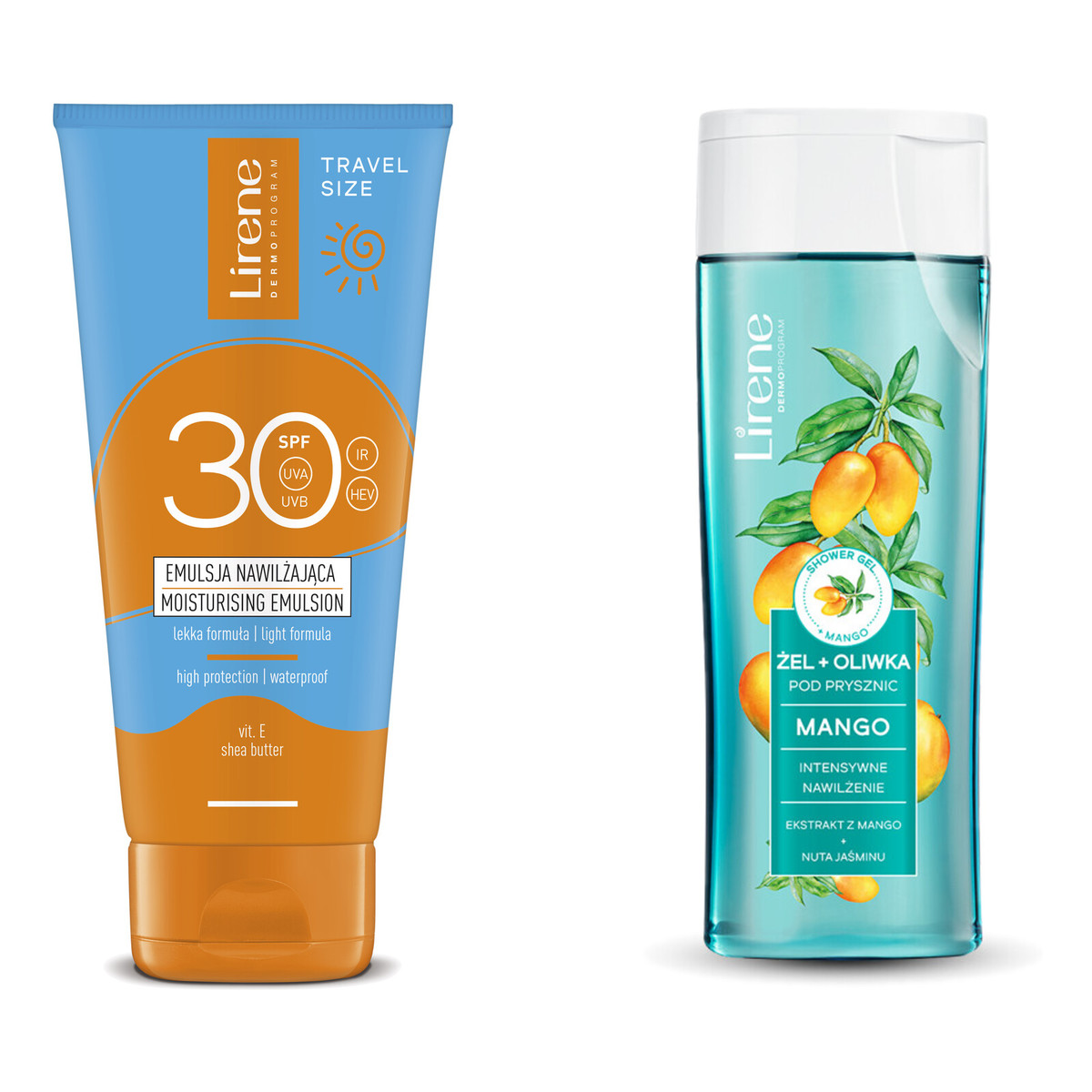 Lirene Sun Emulsja nawilżająca spf 30 90ml + Żel pod prysznic Mango 250ml