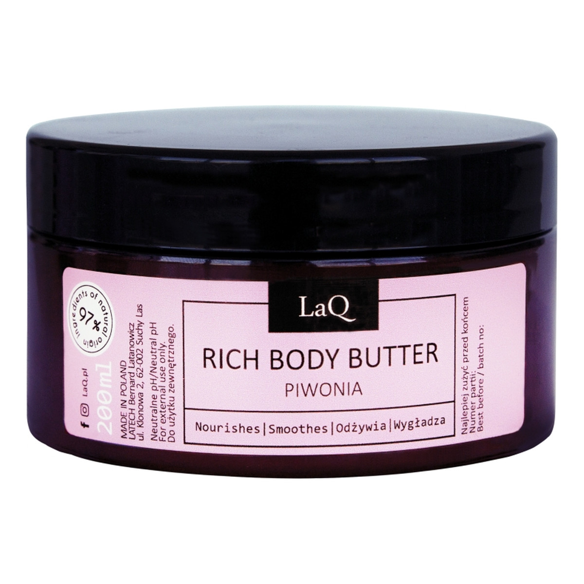 Laq Rich body butter bogate masło do ciała kocica piwonia 200ml