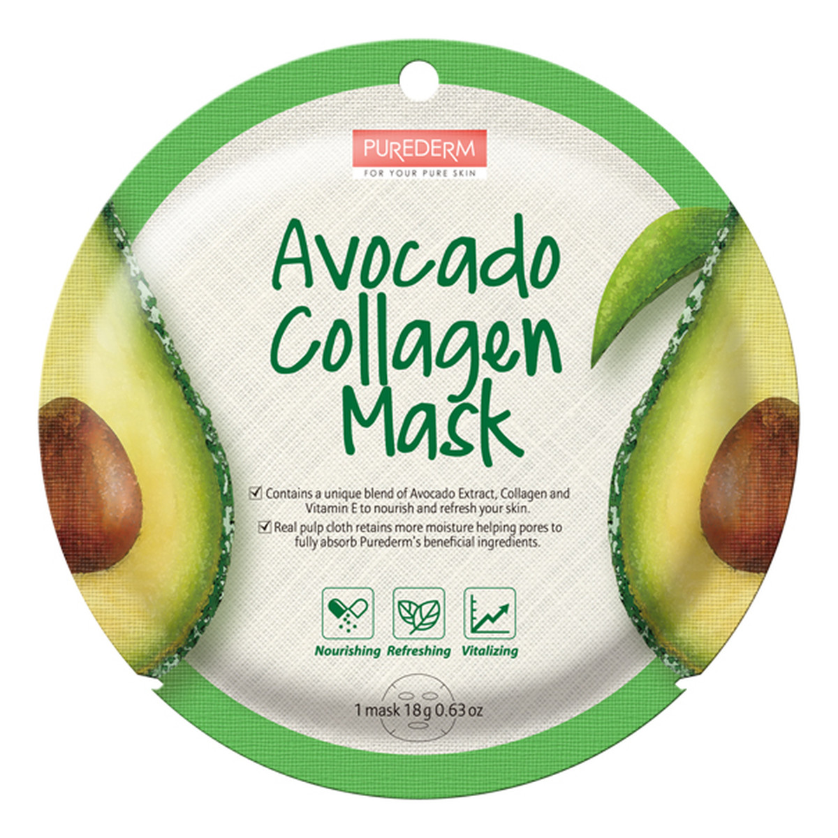Purederm Avocado Collagen Mask maseczka kolagenowa w płacie Awokado 18g