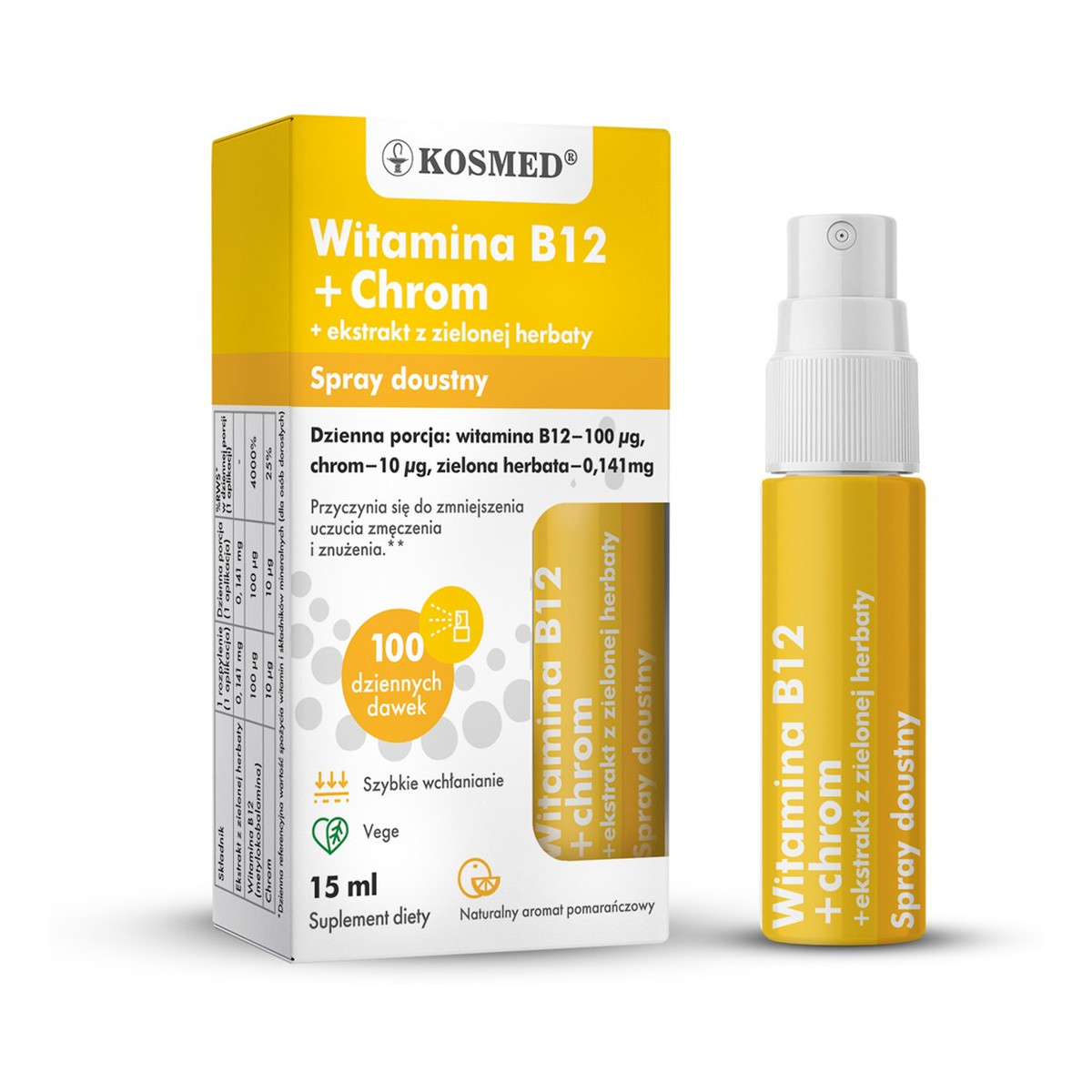 Kosmed Spray doustny Witamina B12 + Chrom + Ekstrakt z Zielonej Herbaty 15ml