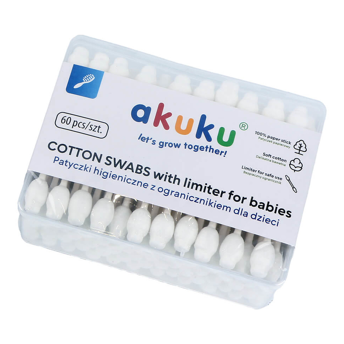 Akuku Patyczki higieniczne dla niemowląt z ogranicznikiem