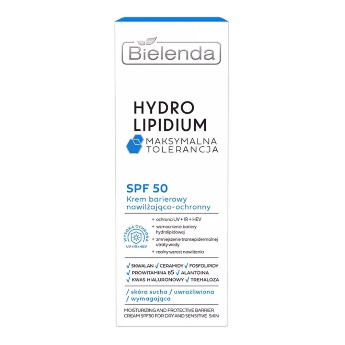 Bielenda Hydro Lipidium Krem barierowy nawilżająco ochronny SPF50 - skóra sucha uwrażliwiona 30ml