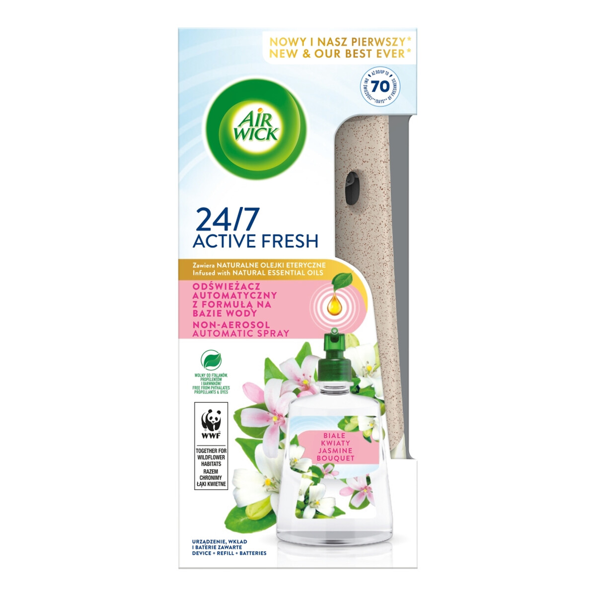 Air Wick Active Fresh odświeżacz automatyczny z formułą na bazie wody i wkład białe kwiaty 228ml
