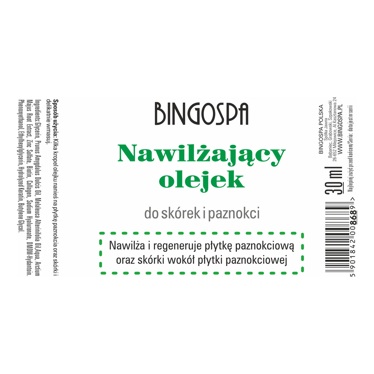 BINGOSPA Nawilżający olejek do skórek i paznokci 30ml
