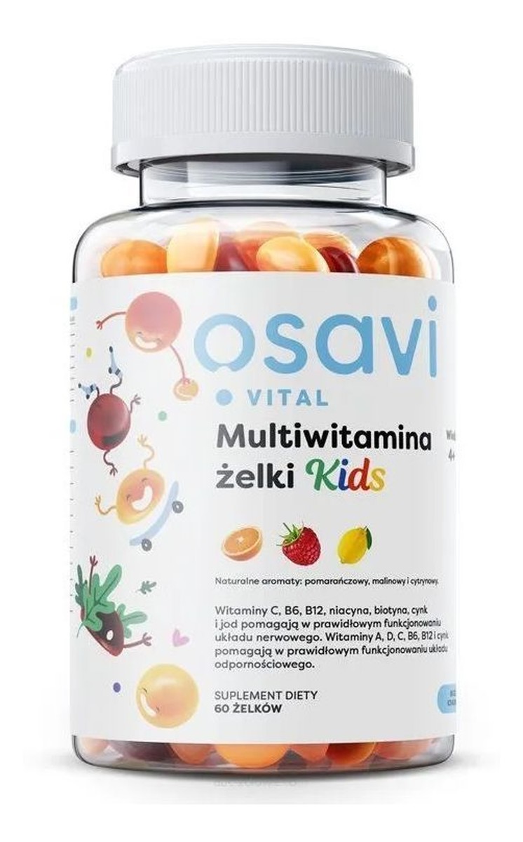 Vita Kids Multiwitaminowe żelki suplement diety Pomarańcza Malina Cytryna 60 kapsułek