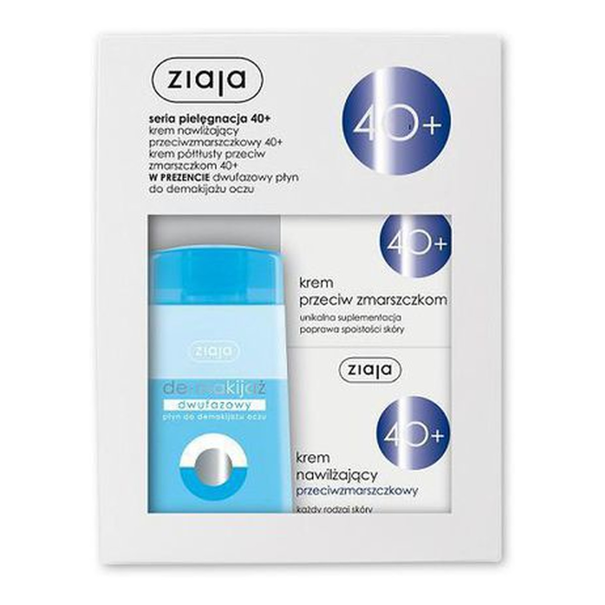 Ziaja 40+ Zestaw Krem Nawilżający & Krem Przeciwzmarszczkowy & Płyn Do Demakijażu 120ml