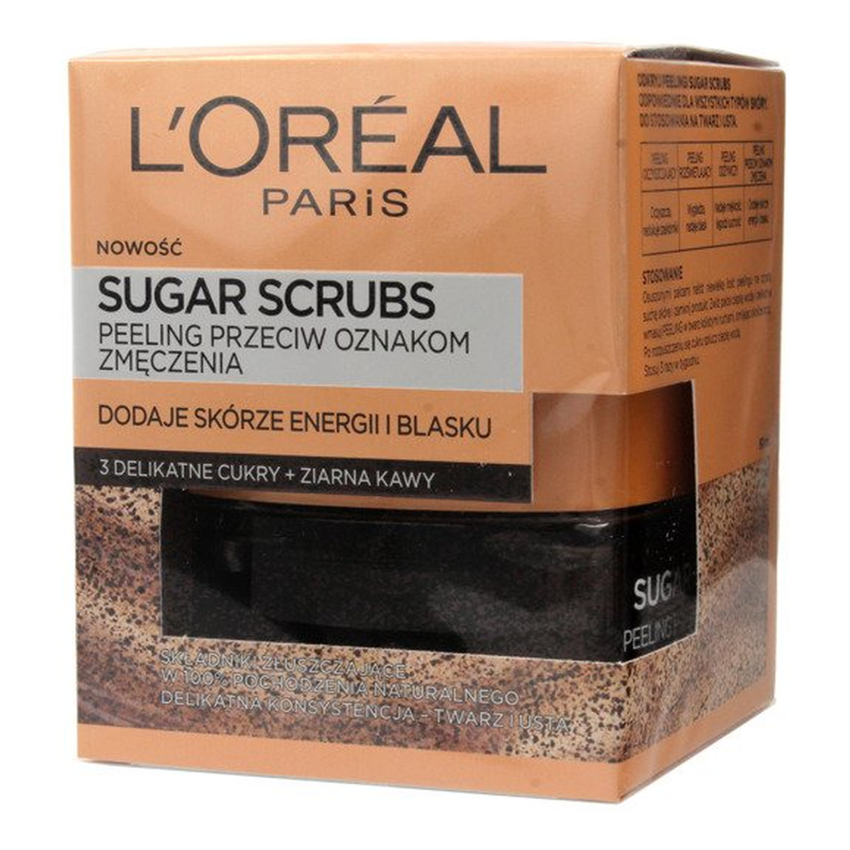 Loreal Sugar Scrubs Peeling do twarzy przeciw oznakom zmęczenia 3 cukry+ziarna kawy 50ml