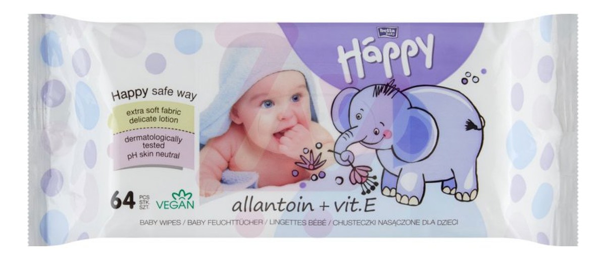 Chusteczki nasączone dla dzieci Baby Happy Allantoin + Vit. E 64 sztuki