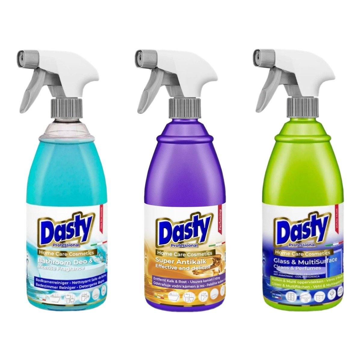 Dasty Bathroom deo care spray do mycia łazienki + Super Antikalk + Glass do szyb 3x700ml