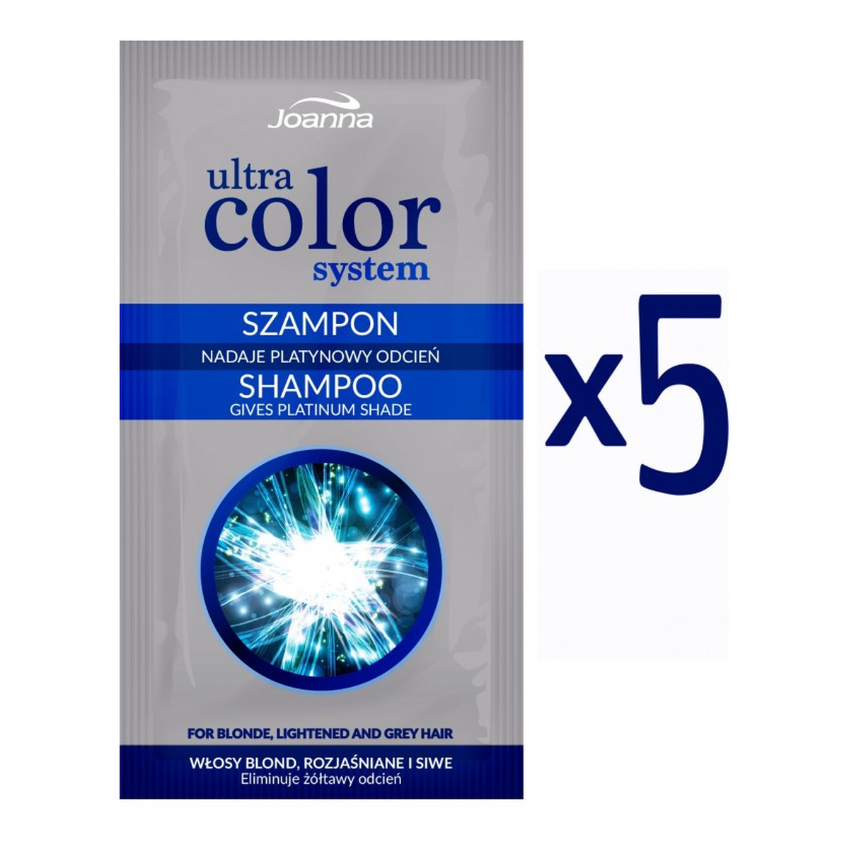 Joanna Ultra Color System Szampon do włosów blond i siwych odcień platynowy 5szt 20ml